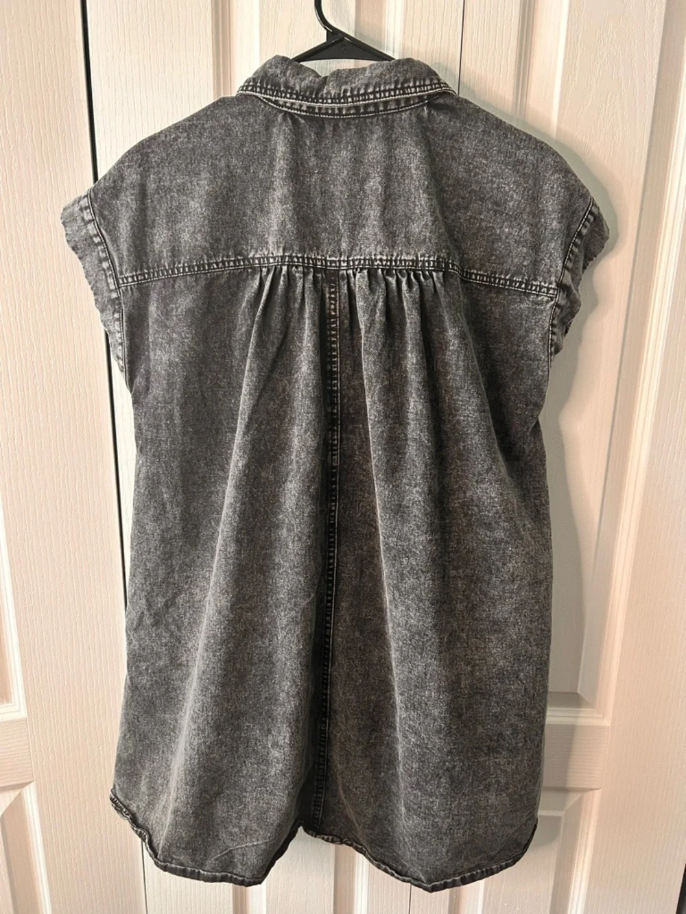Entro Women’s Washed Black Short Sleeve Collared Button Denim Shirt Dress Size L - Picture 9 of 9